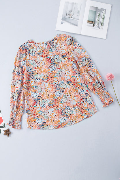 Floral Print Long Puff Sleeve Blouse